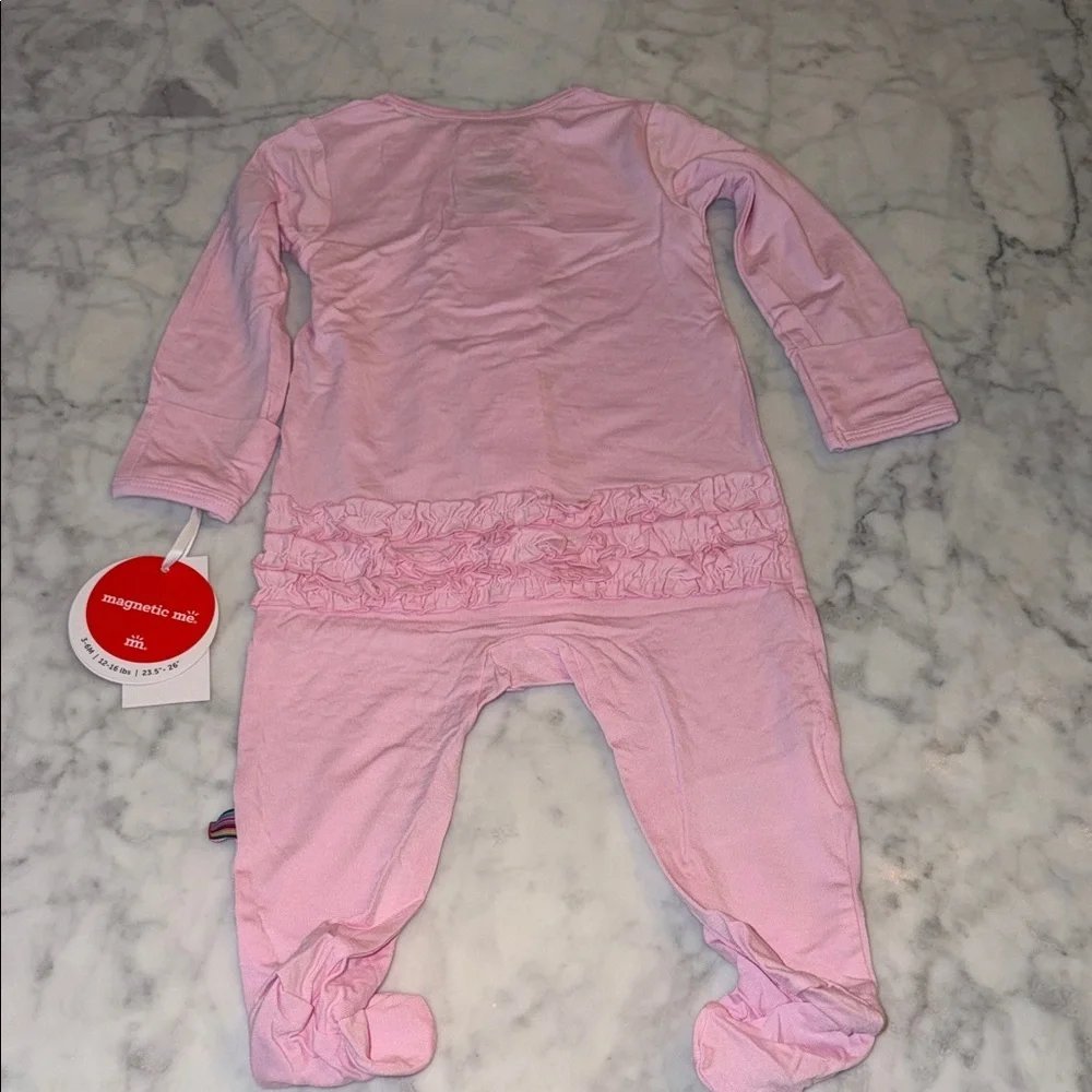 NWT Magnetic Me Modal Pink Ruffle Bermuda Breeze Footie 3/6M